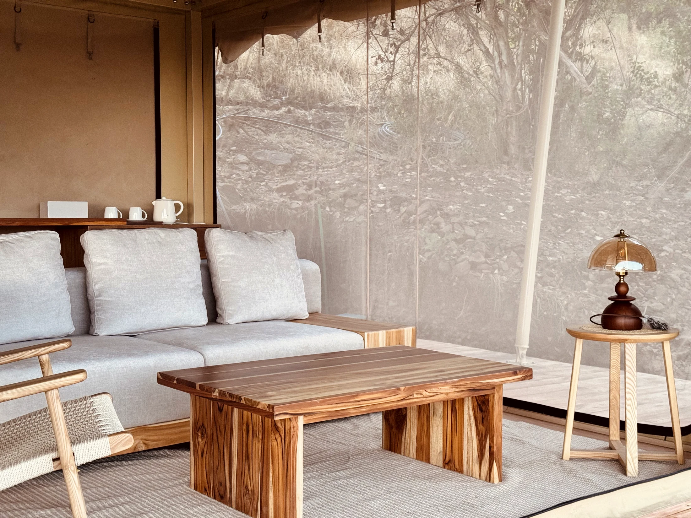 Sofa inside tented room
